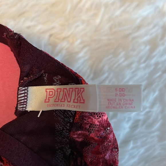 VICTORIAS SECRET PINK LACE BRALETTE MAROON SIZE S-DD - Picture 5 of 5
